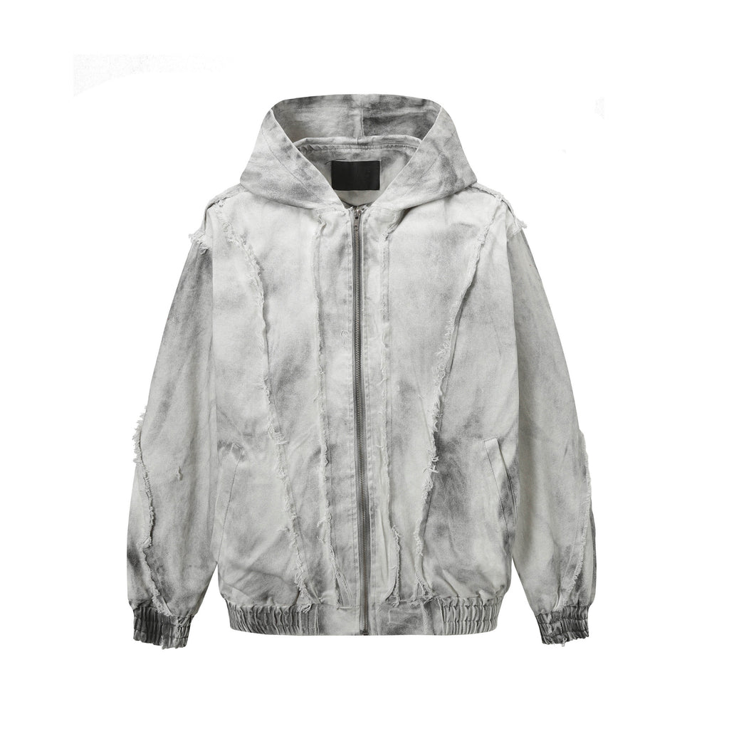 Cargo Jacket Hooded Zipper Loose Fit Deconstructed 3D Patchwork Raw Edge Open Front