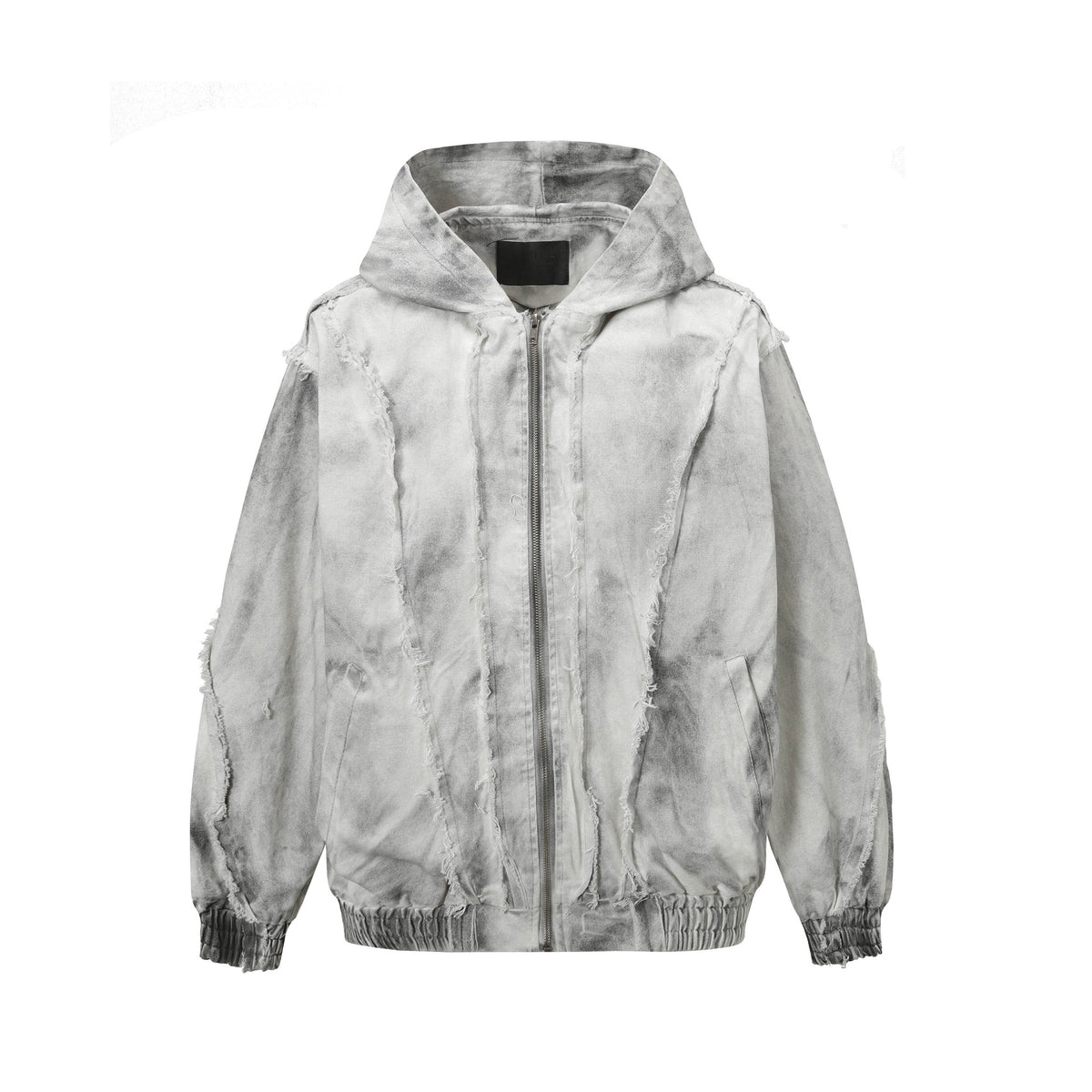 Cargo Jacket Hooded Zipper Loose Fit Deconstructed 3D Patchwork Raw Edge Open Front