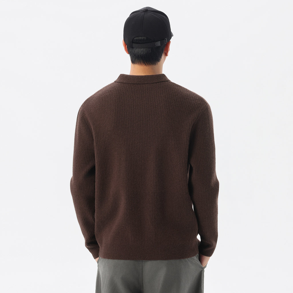 Men's Old Money Style Solid Color Long Sleeve Lapel Collar Knit Sweater