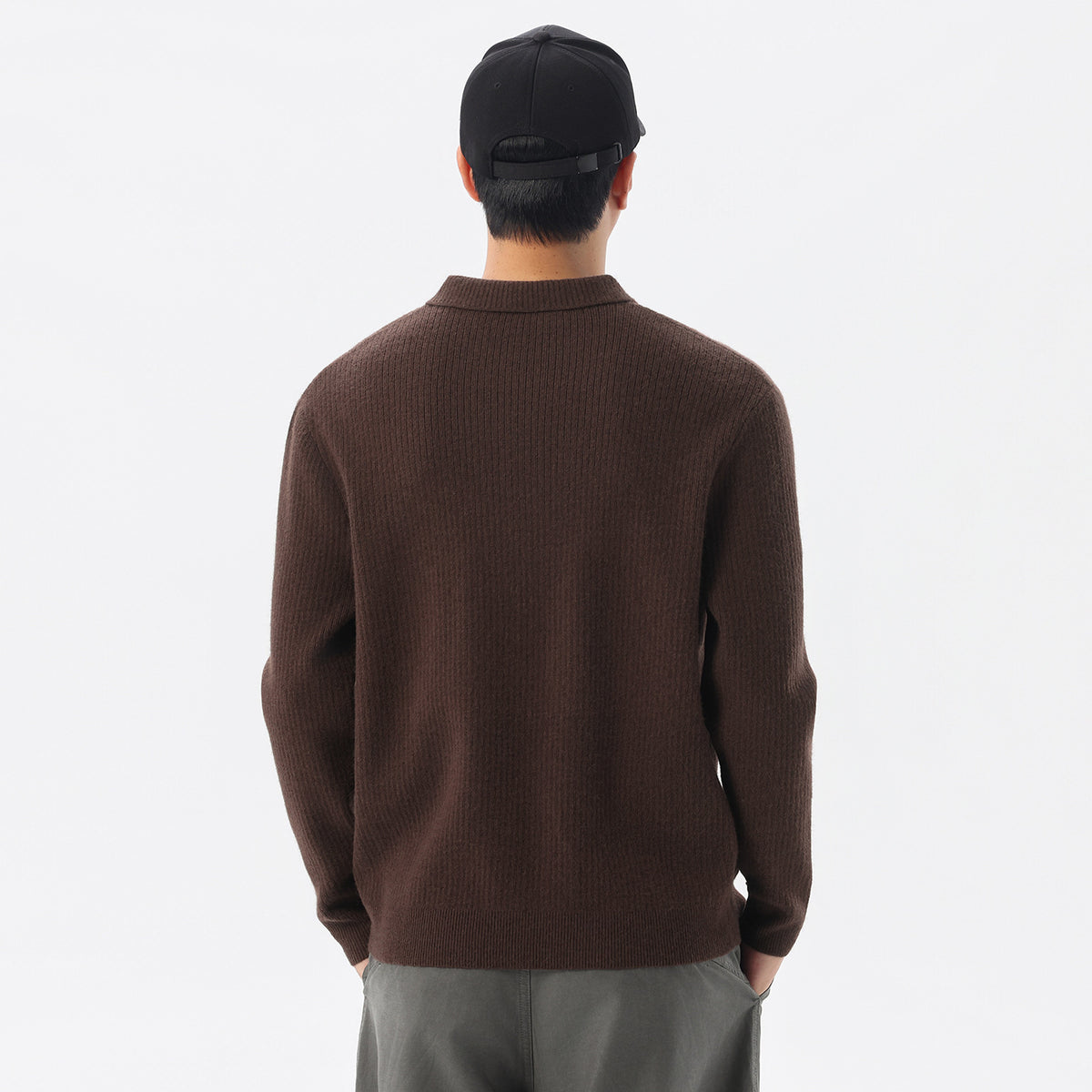 Men's Old Money Style Solid Color Long Sleeve Lapel Collar Knit Sweater