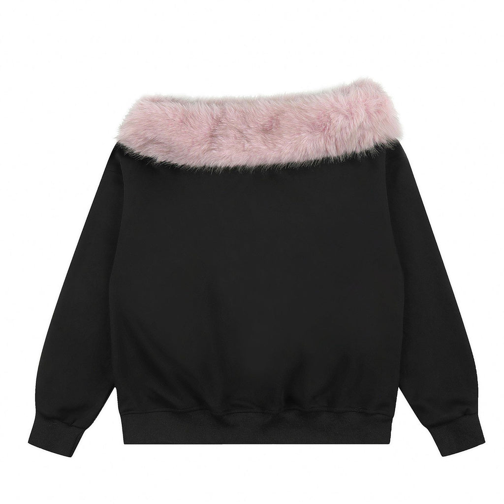 Letter Print Long Sleeve Off-Shoulder Sweatshirt