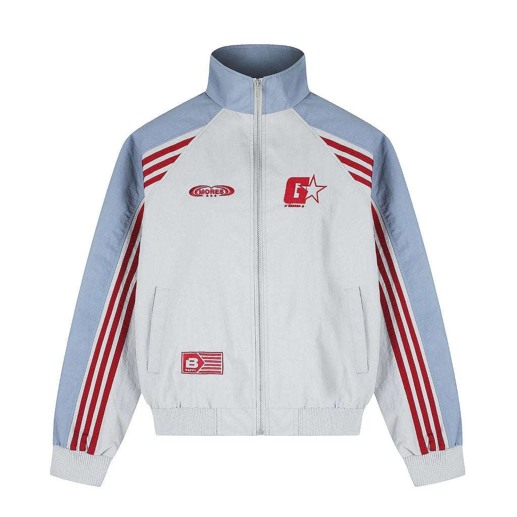 Color Block Three Stripes Zipper Stand Collar Crop Jacket with Star Embroidery Casual Sport Coat