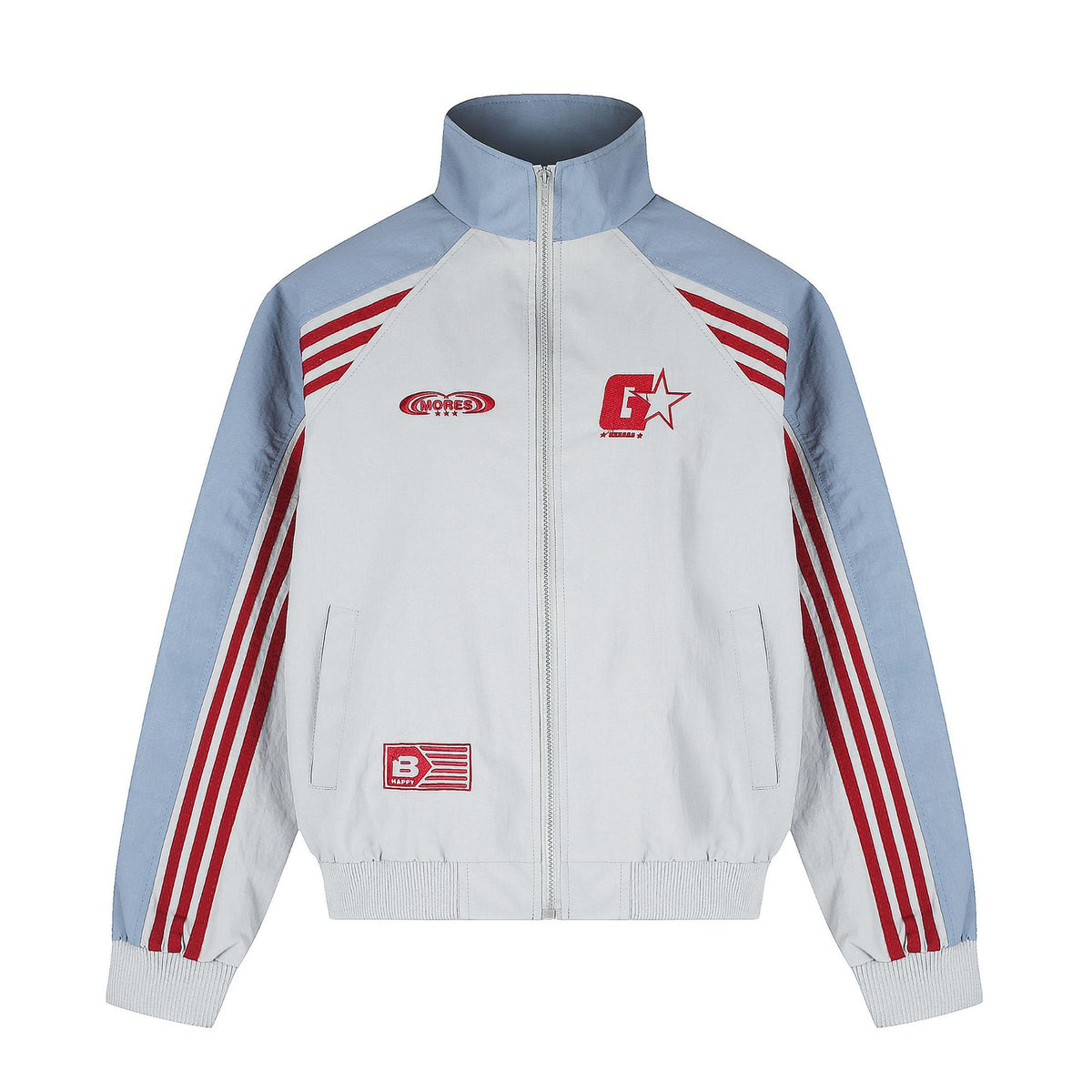 Color Block Three Stripes Zipper Stand Collar Crop Jacket with Star Embroidery Casual Sport Coat