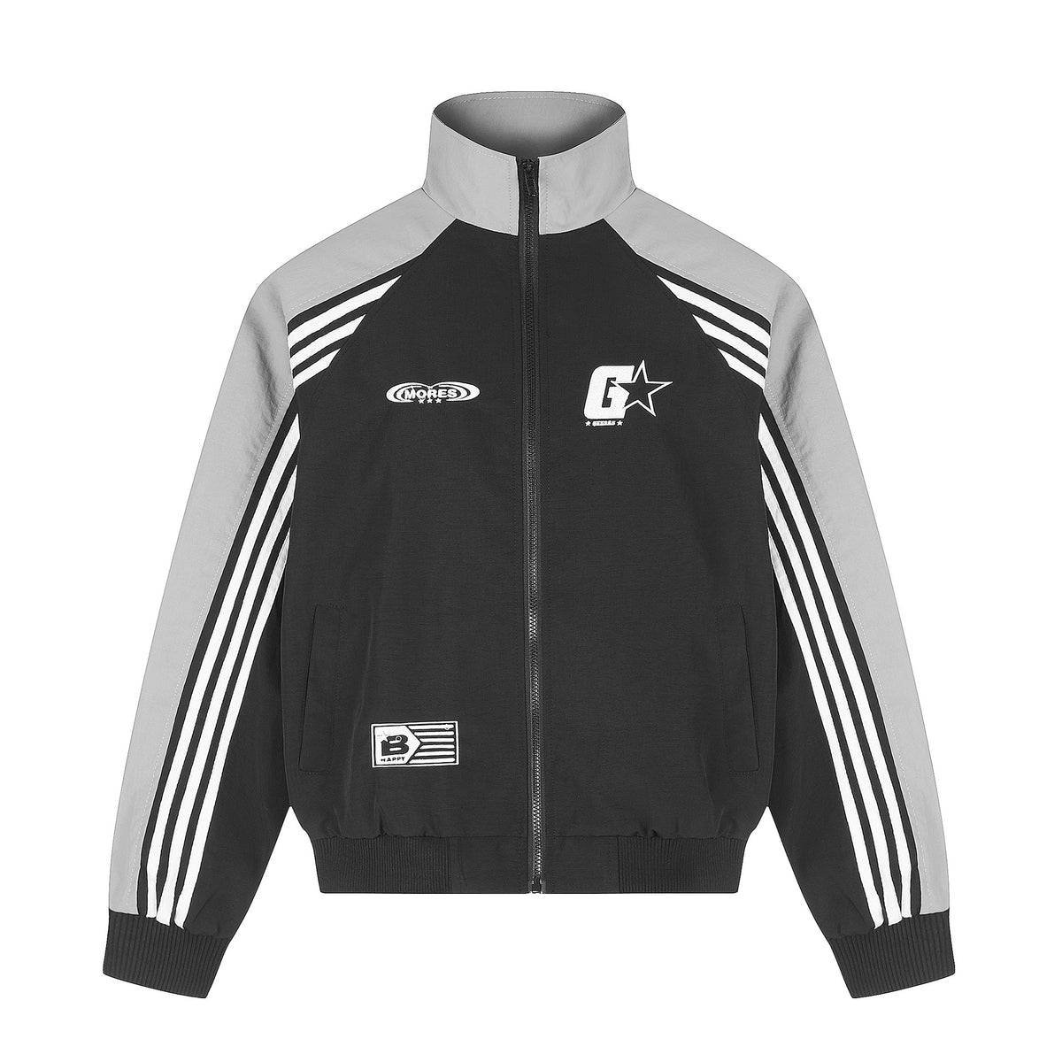 Color Block Three Stripes Zipper Stand Collar Crop Jacket with Star Embroidery Casual Sport Coat