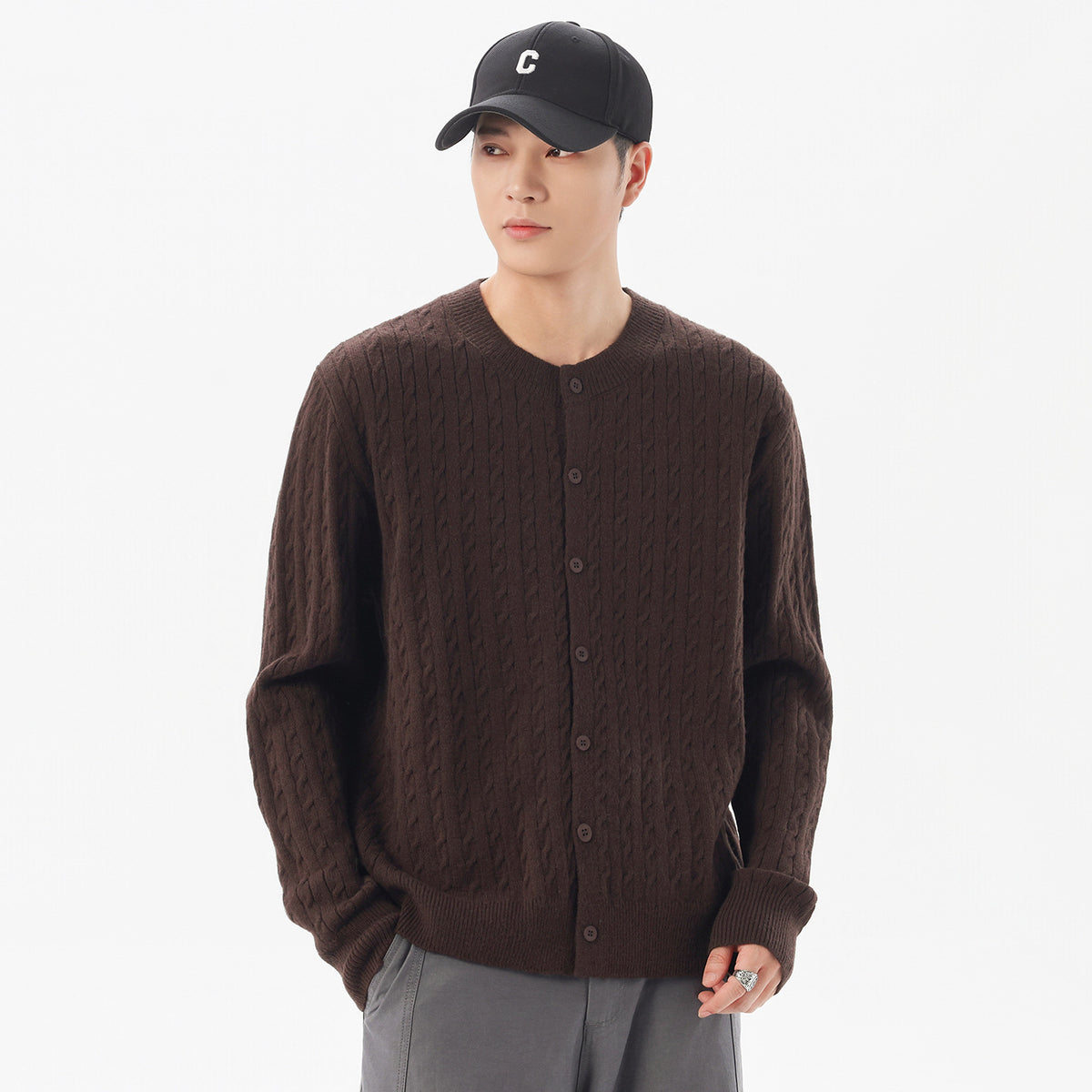 Cable Knit Button Cardigan Sweater for Men, Loose Casual Warm Jacket