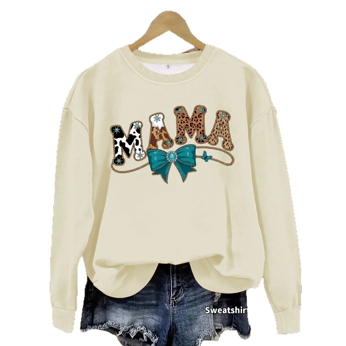 Letter leopard print print round neck sweatshirt