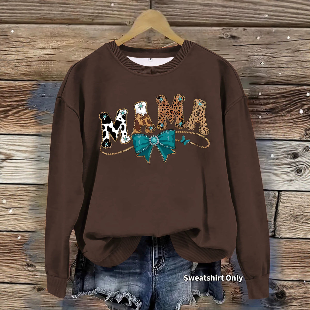 Letter leopard print print round neck sweatshirt