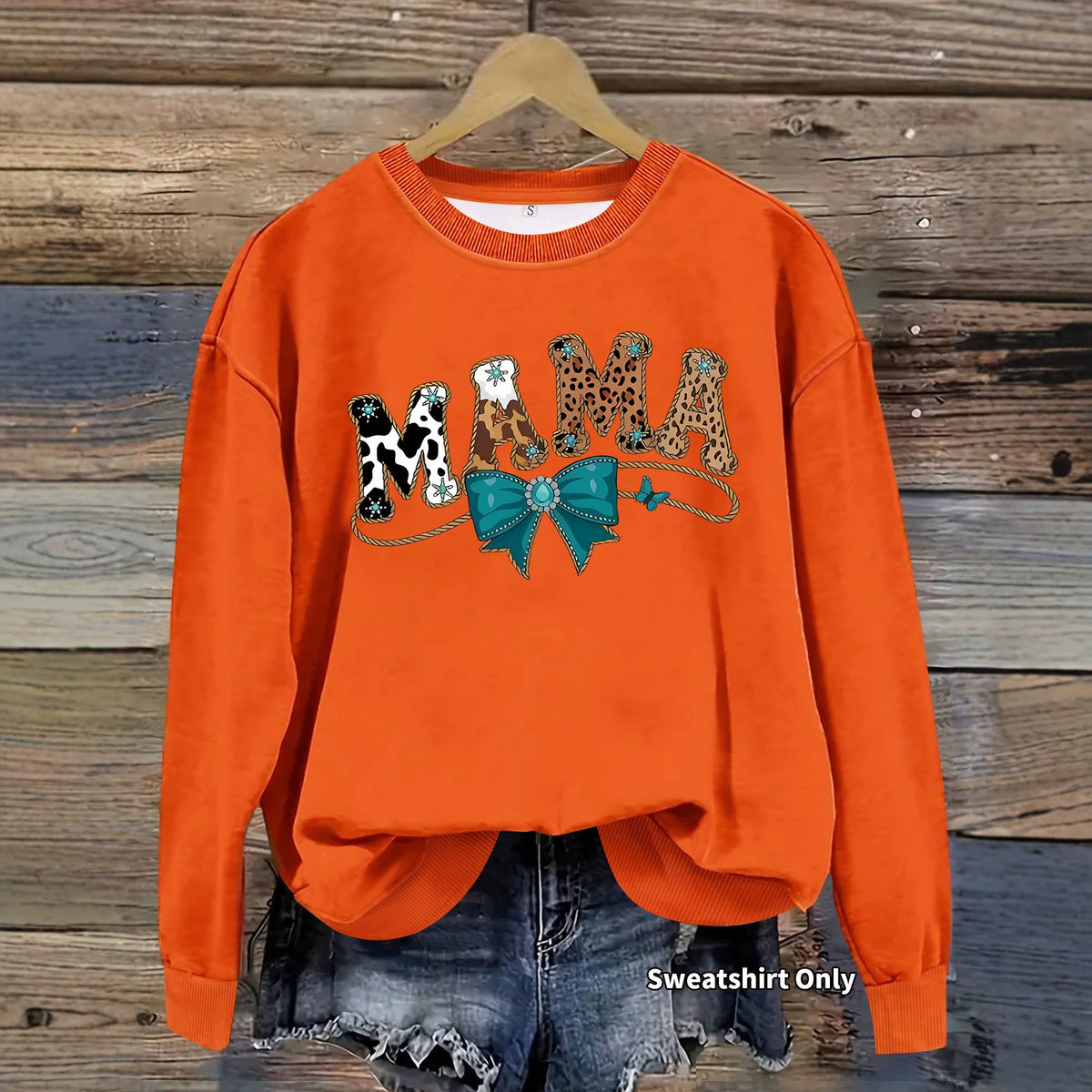 Letter leopard print print round neck sweatshirt