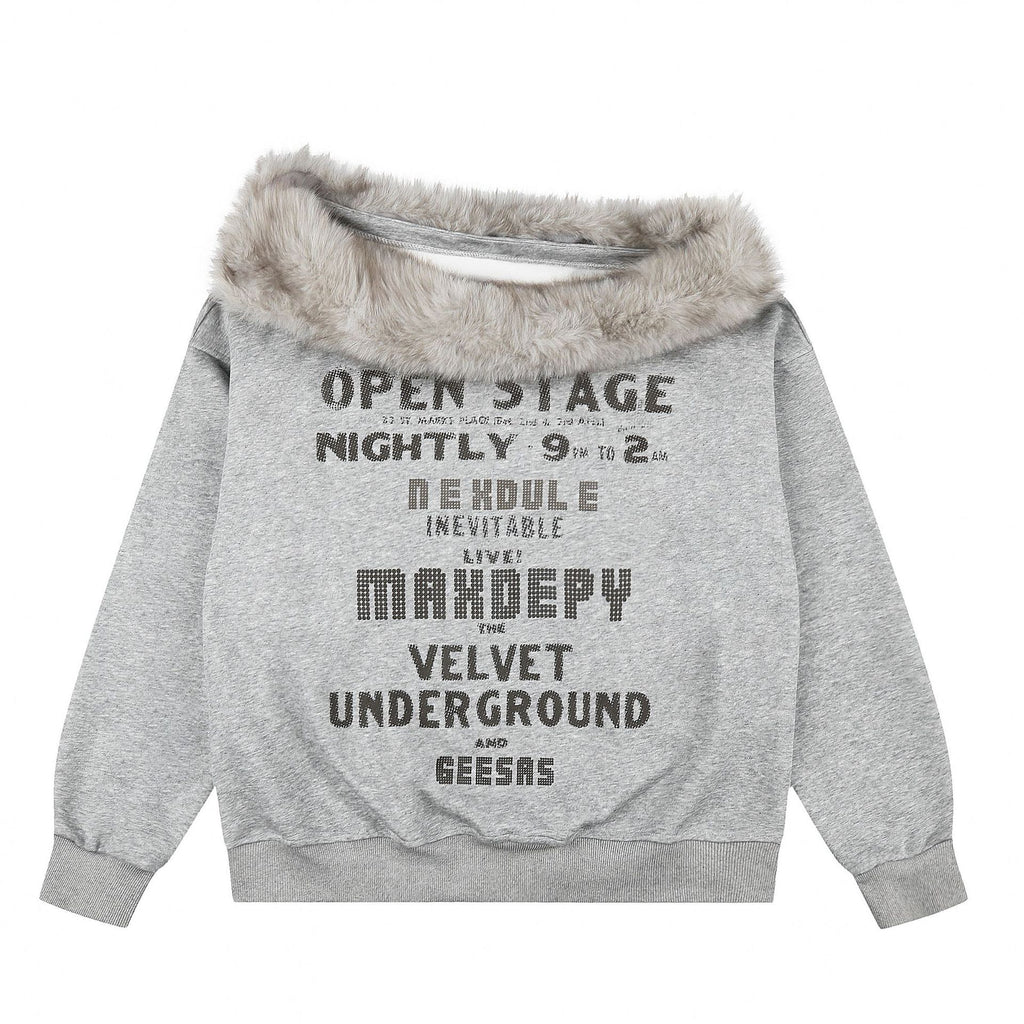 Letter Print Long Sleeve Off-Shoulder Sweatshirt