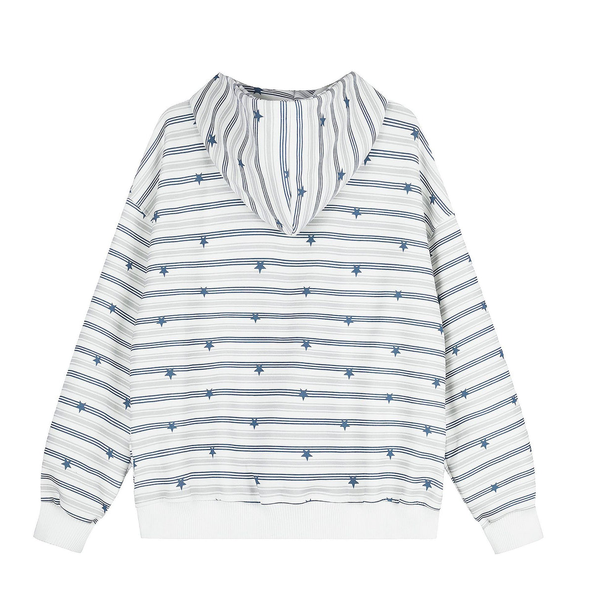 Striped Star Embroidered Patch Hooded Open Front Oversized Casual Sweatshirt Jacket Unisex