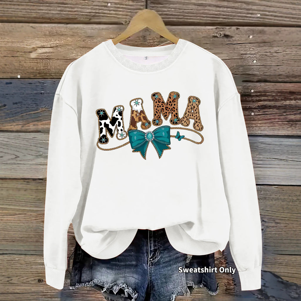 Letter leopard print print round neck sweatshirt