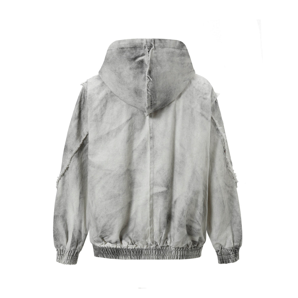 Cargo Jacket Hooded Zipper Loose Fit Deconstructed 3D Patchwork Raw Edge Open Front