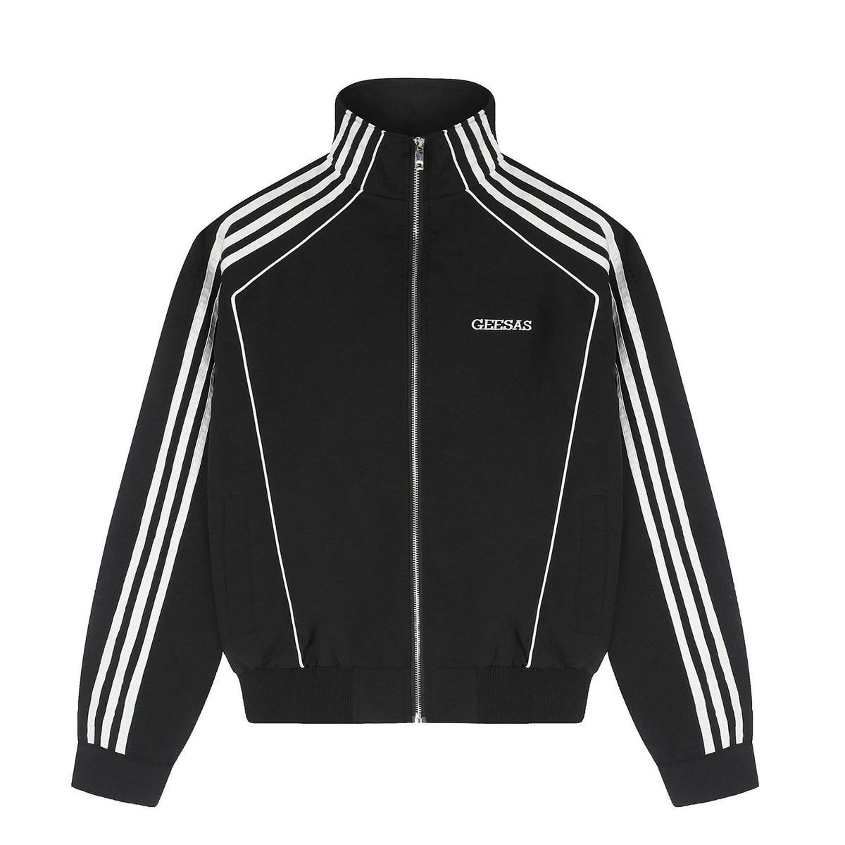 Three-Stripes Long Sleeve Zipper Stand Collar Loose Mid-Length Casual Jacket