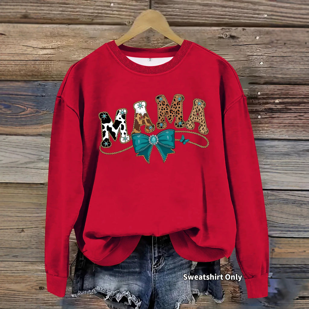 Letter leopard print print round neck sweatshirt
